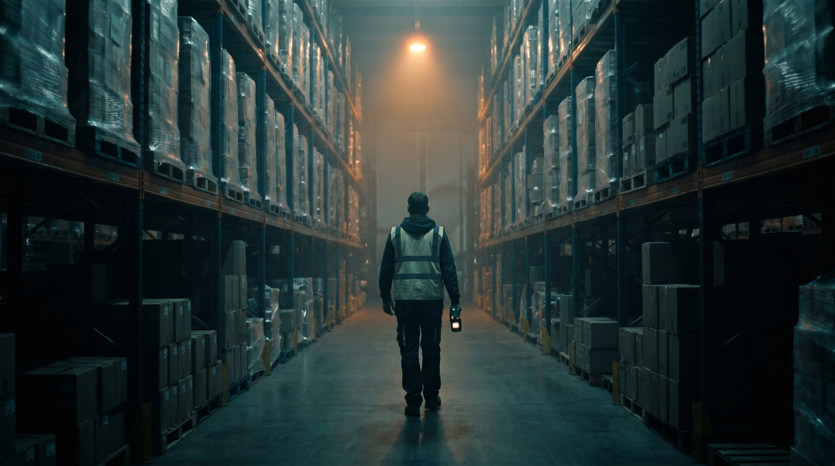 Factory worker on a night shift line