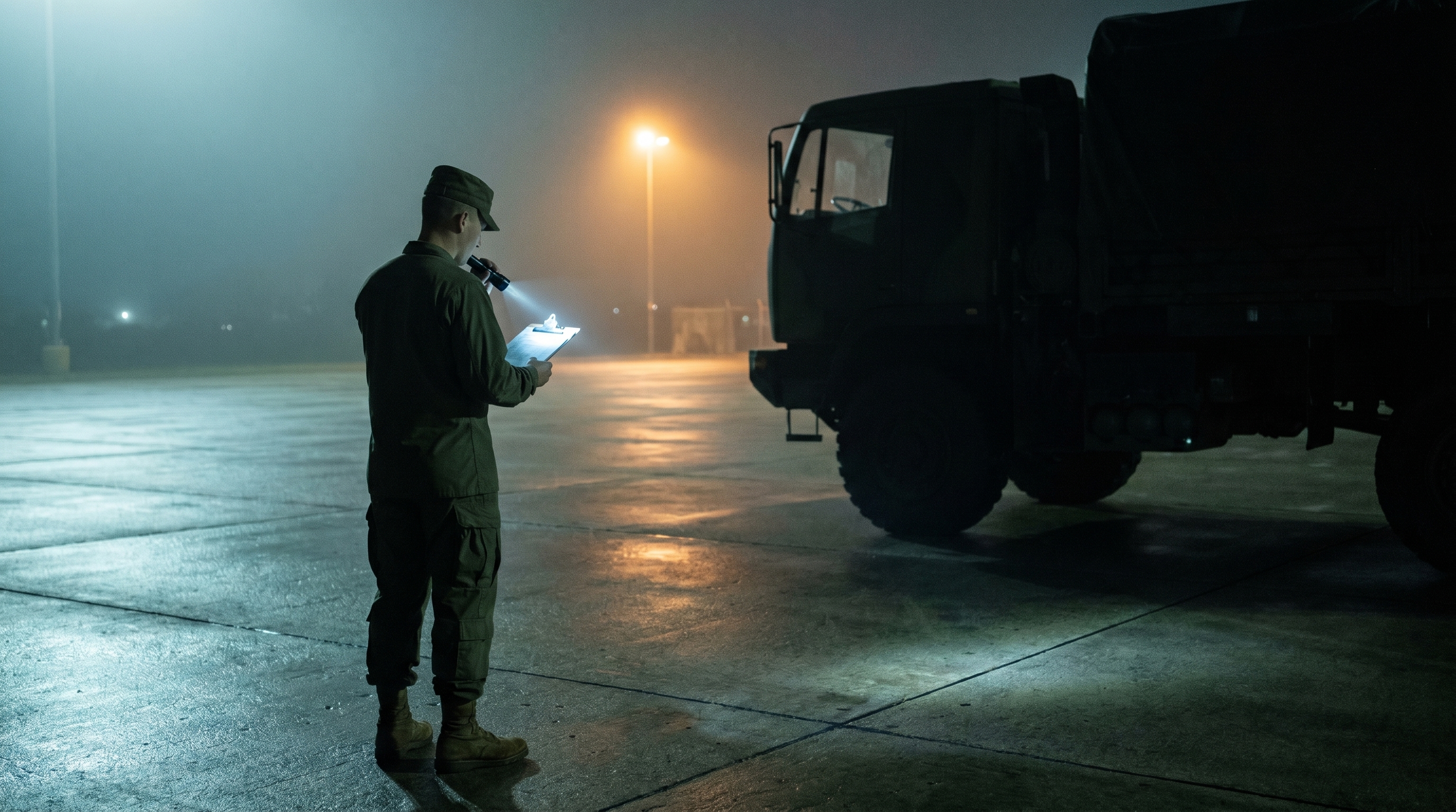 Service member on watch in low light