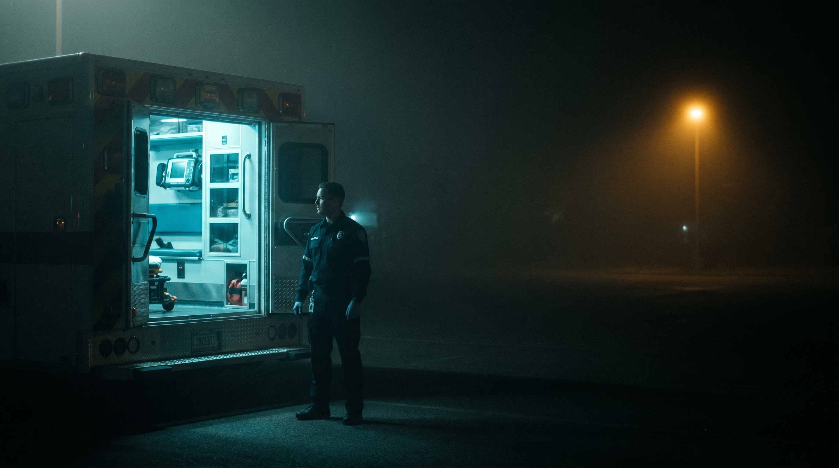 Field medic at dusk in operational gear