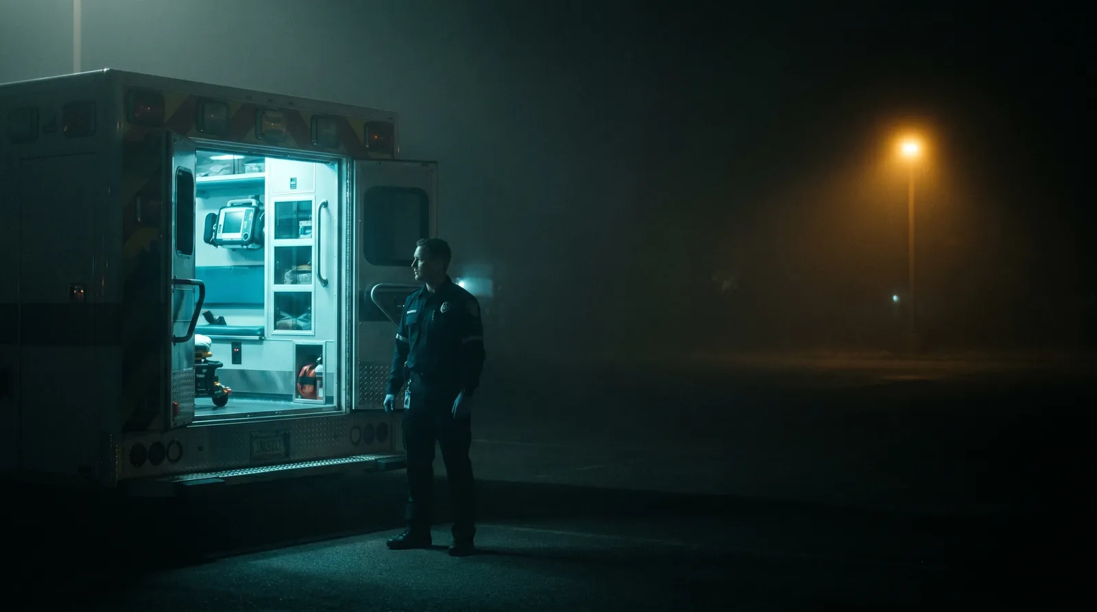 Paramedic at dusk in operational gear