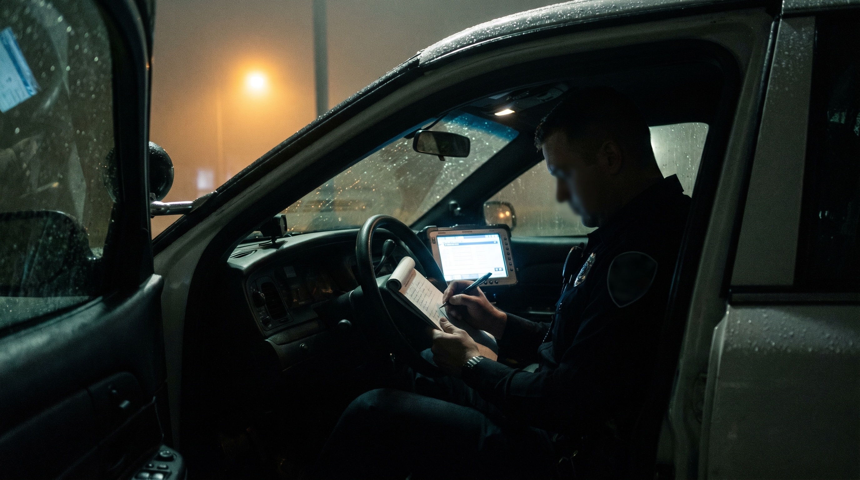 Police officer on a graveyard shift