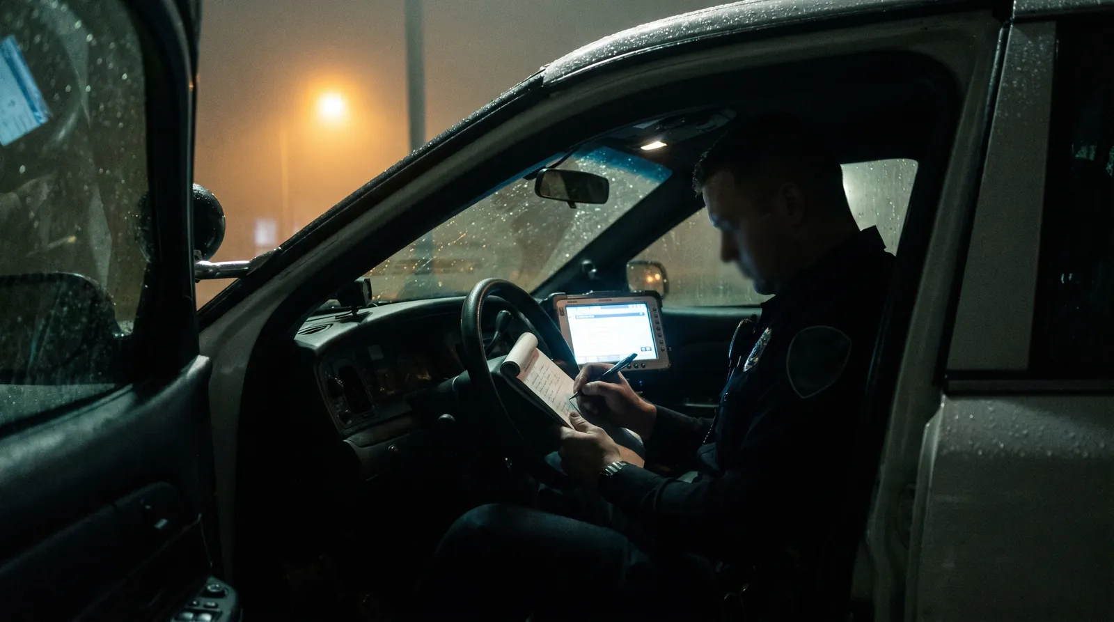Police officer on a graveyard shift
